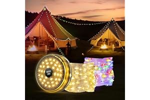 Mcbazel 39Ft Camping String Lights, RGB & Warm White Outdoor Fairy Lighting with 10 Modes, IP67 Waterproof LED Rope Lamp, 200