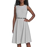 Tommy Hilfiger Womens Sleeveless Belted Fit and Flare Midi Dress