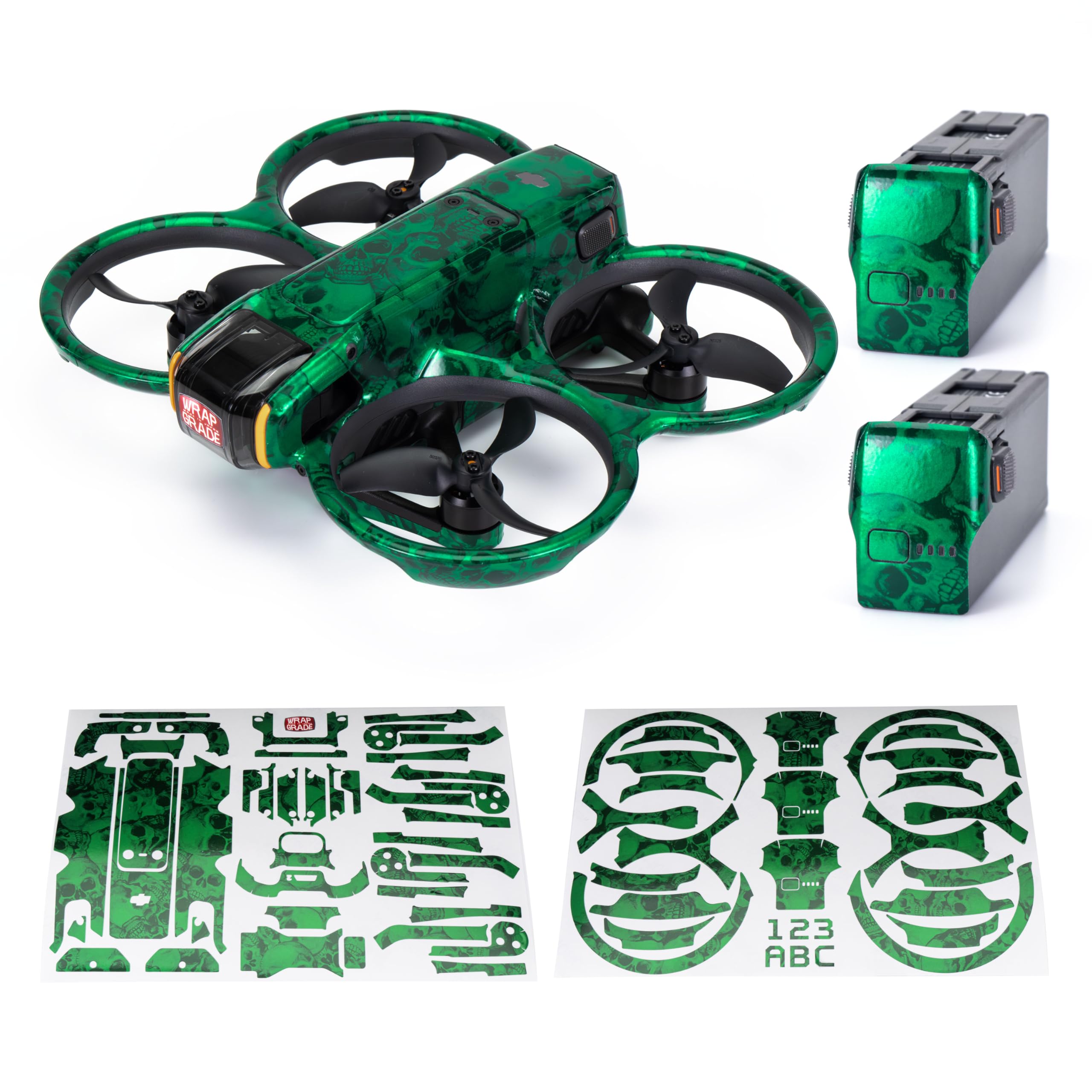 WRAPGRADE Skin Stickers Compatible with DJI Avata 2 (Emerald Skull)