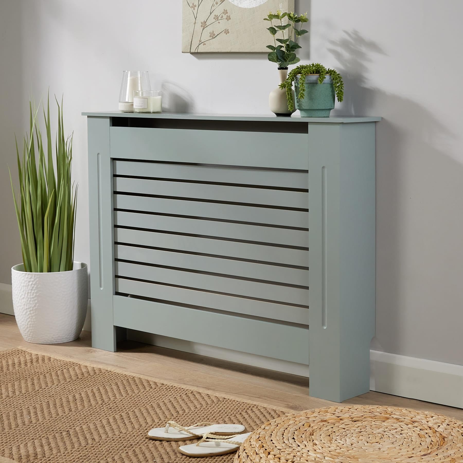 Home Source Radiator Cover Wooden Wall Cabinet Shelf Slatted Grill, Grey, Medium 112cm