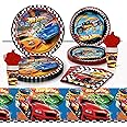 MCTTL 142 pcs Hot wheels Birthday Party Supplies, Plates, Napkins, Cups, knives, forks, spoons, Table Cover and More for 20 Guests.