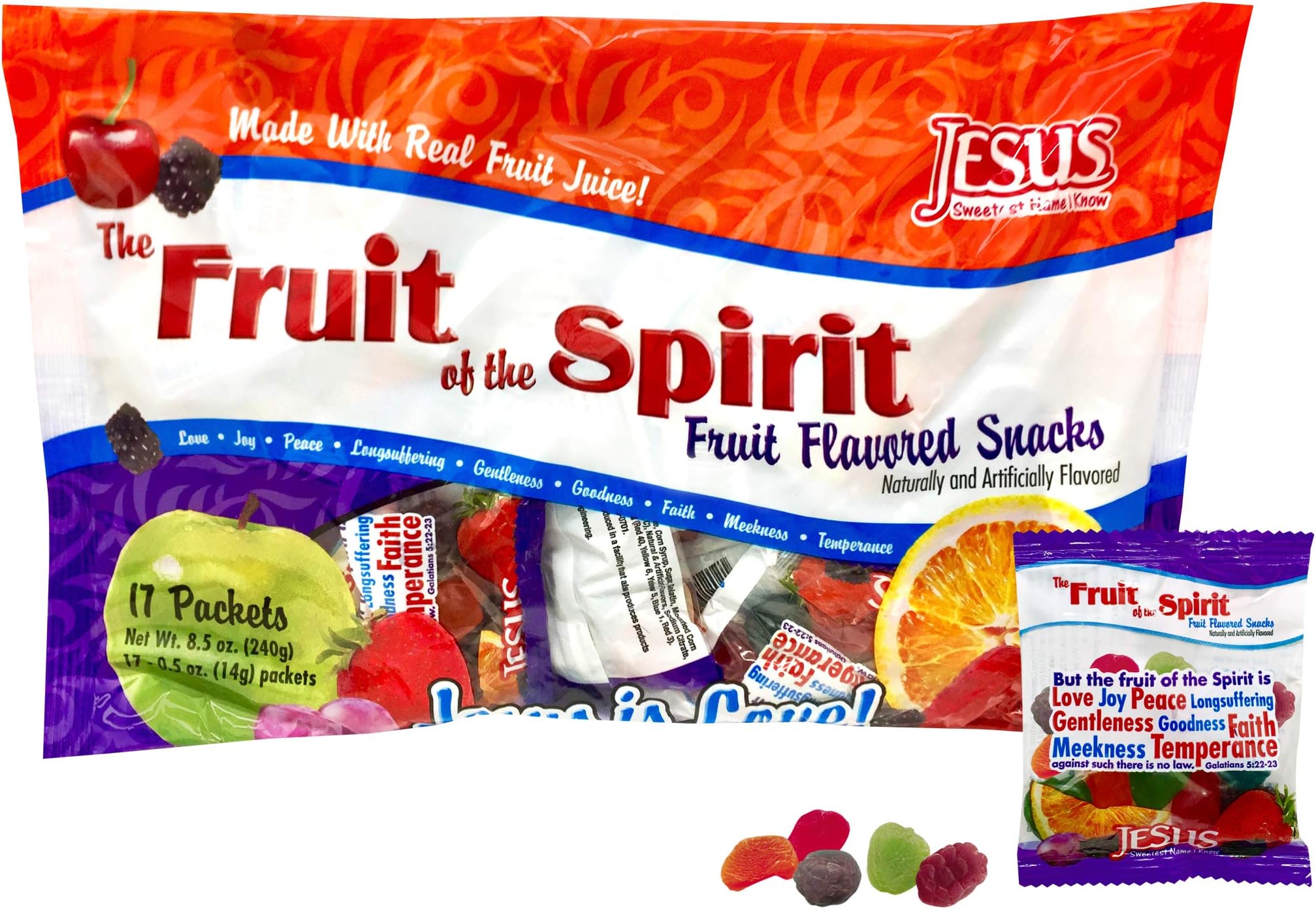 Scripture Candy, Fruit of the Spirit Gummy Fruit Snacks 8.5 Ounce Bag, 17 Count