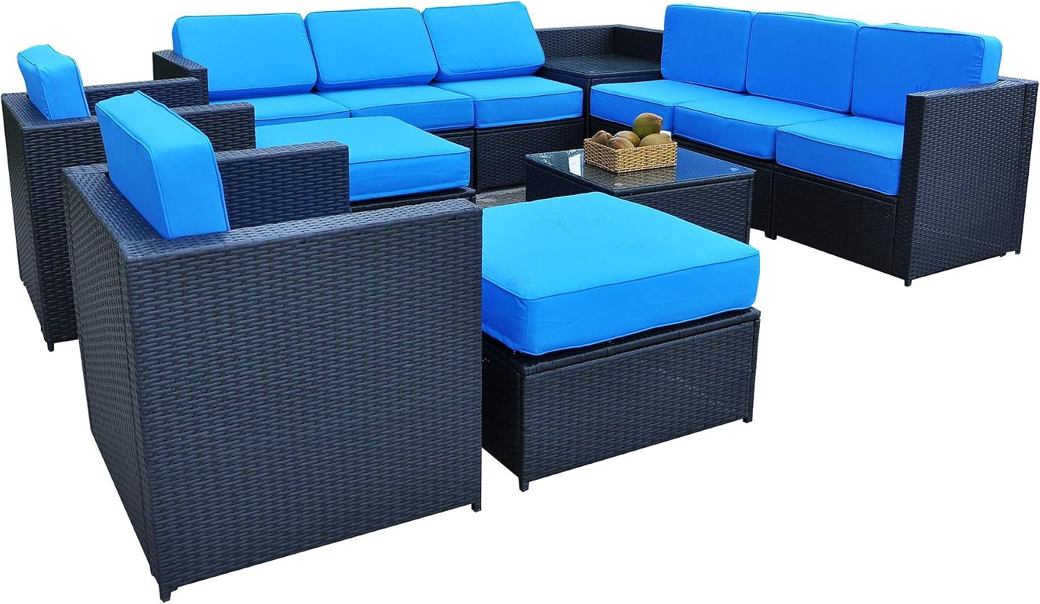 Amazon Com Mcombo 6085 1013 Patio Sectional Indoor Outdoor Sofa Furniture Set With Black Wicker 13 Piece Garden Outdoor