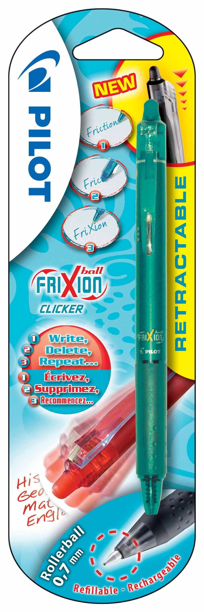 Pilot 2270004B Ink Rollerball Pen Frixion Ball Clicker, Pen Weight: 0.7 mm, Green