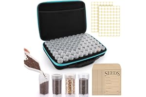 MILULU 70 Slots Seed Organizer Storage Box with 10PCS Seed Envelopes, Premium Seed Containers for Various Sizes Vegetable and Flower Garden Seeds, Gardening Seed Keeper Set with Useful Accessories (Blue)