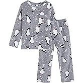 Hupohoi Girls Round Neck Flannel Pajama Sets Winter Long Sleeve Long Pants Cattoon Plush Sleepwear Nighty Size 8 to 16