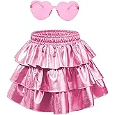 American Trends Girls Metallic Skirts Kids 3-Layers Ruffle Sparkly Skirt with Sunglasses for Girl 4-15 Years