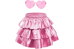 American Trends Girls Metallic Skirts Kids 3-Layers Ruffle Sparkly Skirt with Sunglasses for Girl 4-15 Years