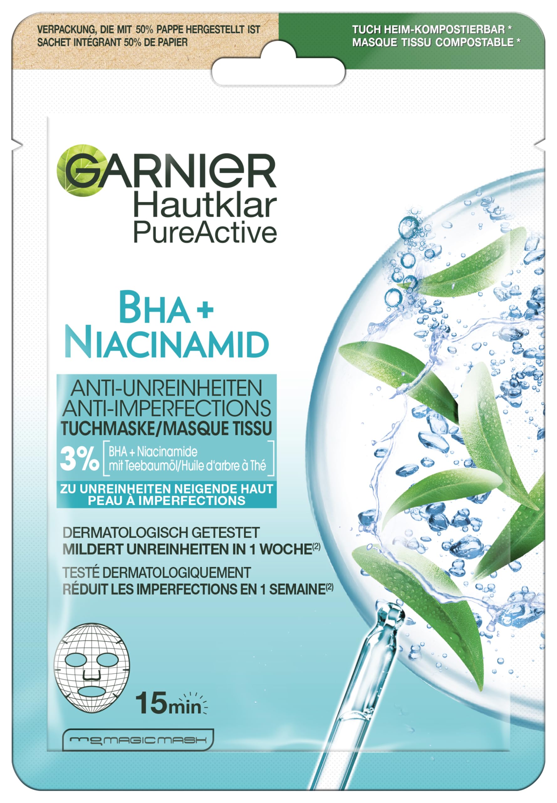 Garnier Cloth Mask, Face Mask for Oily Skin, Anti-Impurities, Formula with Tea Tree Oil and Salicylic Acid, Clear Active, 23 g — image 1