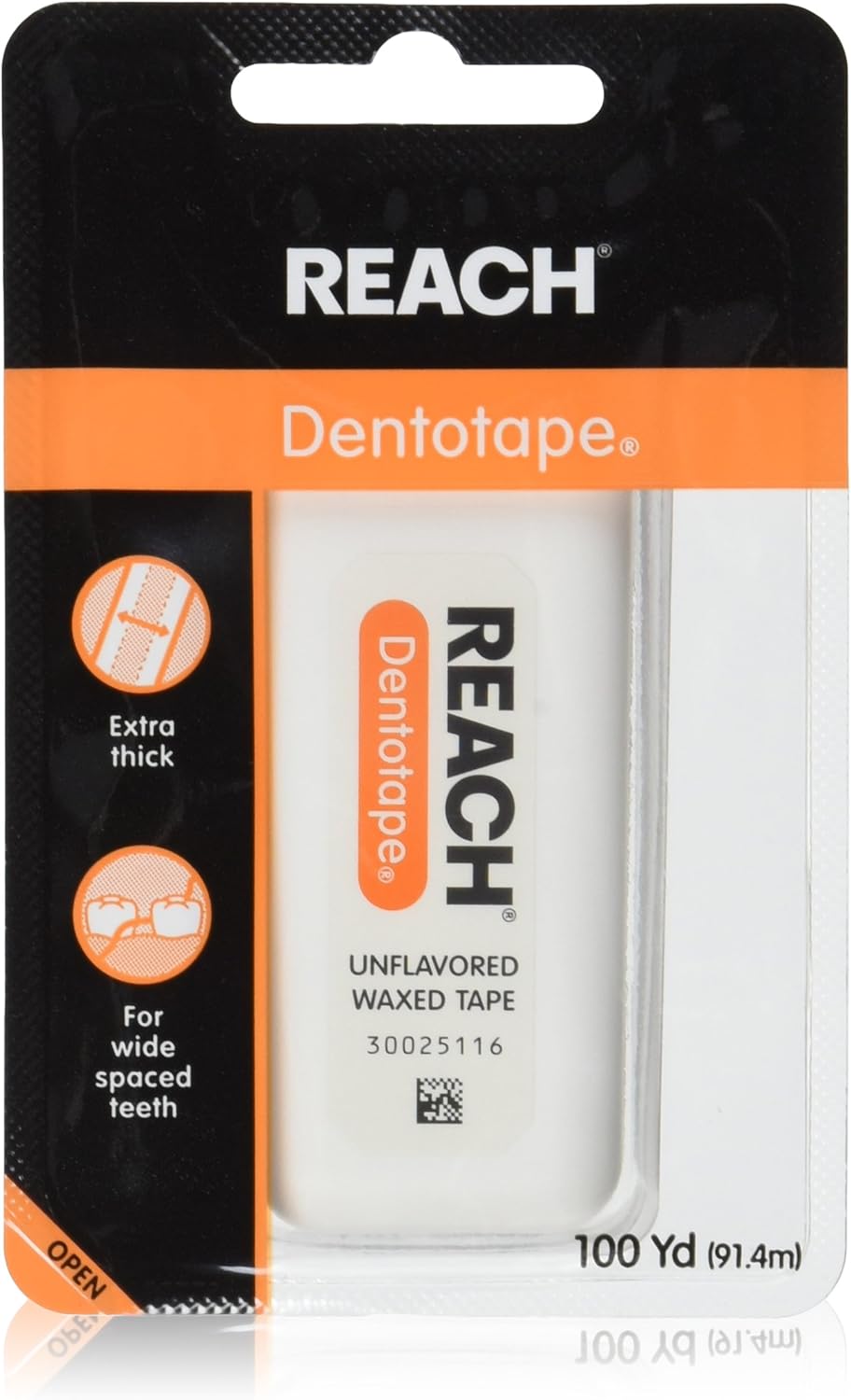 Reach Dentotape Waxed Dental Floss with Extra Wide Cleaning Surface for Large Spaces between Teeth, Unflavored, 100 Yards, 6 Count : Flossing Products : Beauty