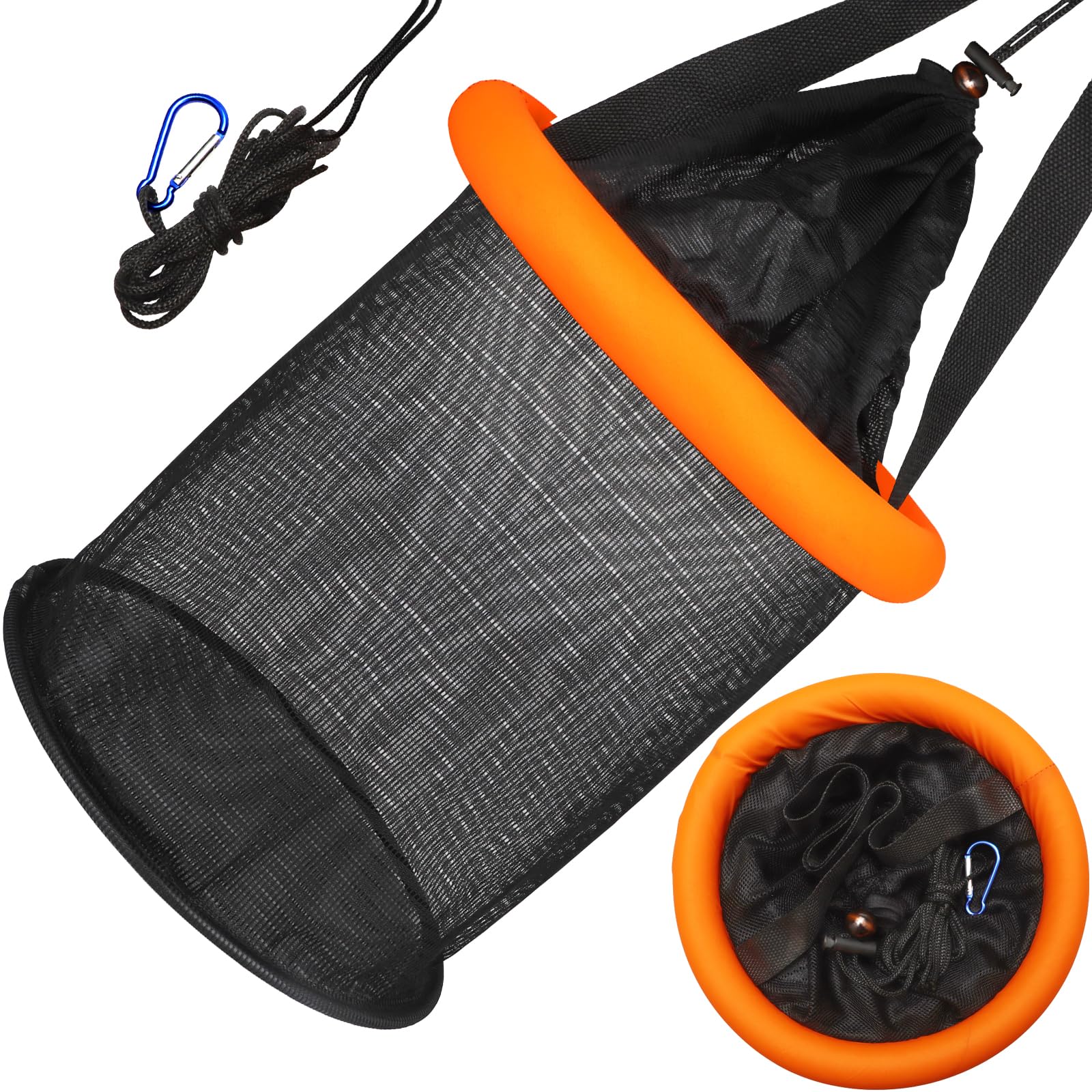 Dovesun Floating Fishing Basket, Collapsible Fishing Net Portable Nylon-mesh Fishing Bait Storage Cage for Keeping Crayfish Minnows Leaches and Other Live Baits 10 Gallons