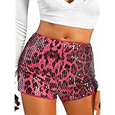 SOFIA'S CHOICE Women Sequin Shorts Sexy Rave Club Sparkly Mini Cheetah Print Shorts