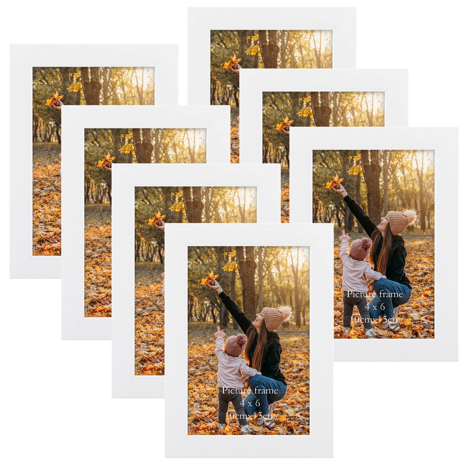 EXYGLO 6x4 Photo Frames Set of 7, White Picture Frame 6x4 for Wall and Tabletop Diaplay- Ideal for Living Room, Bedroom, Hallway or Office