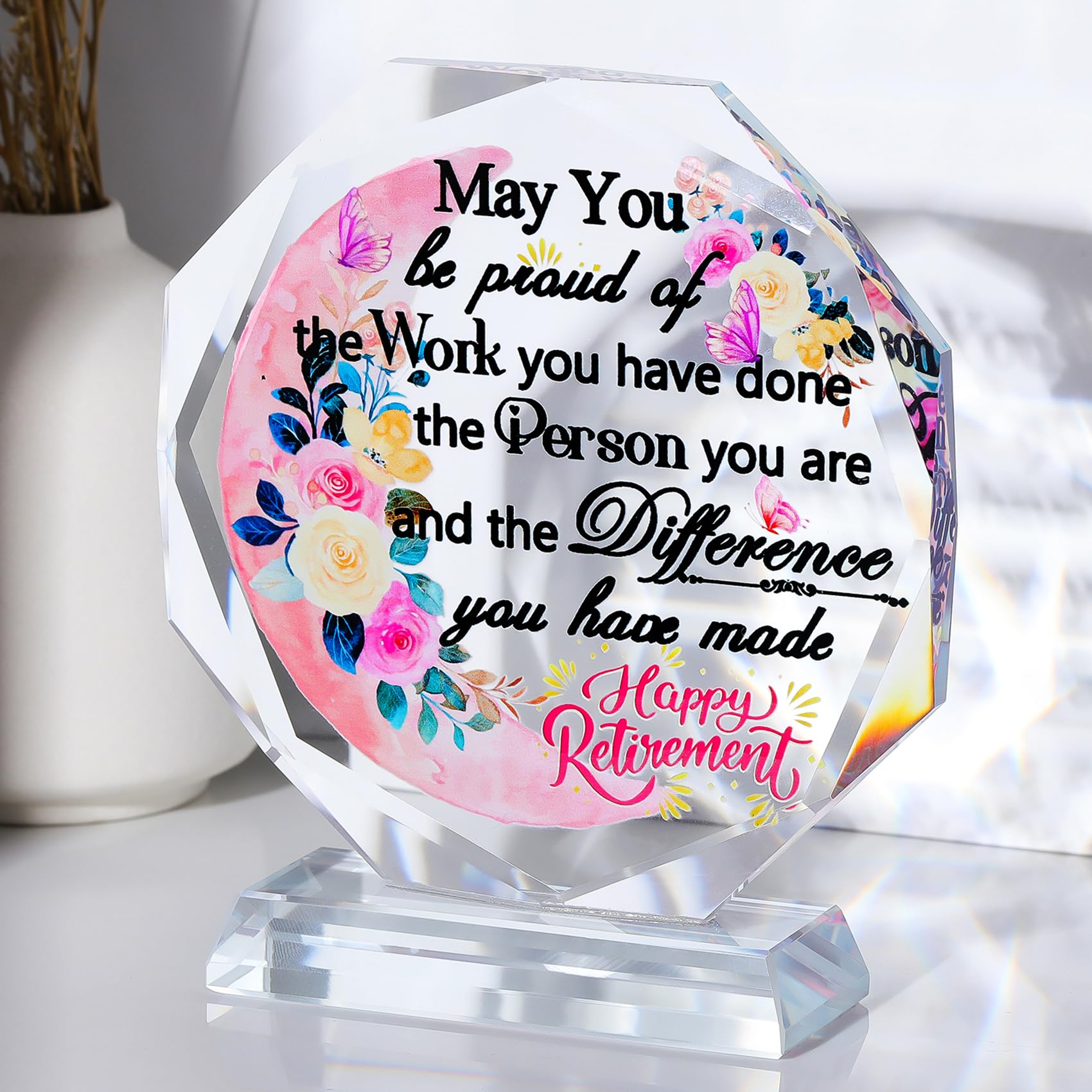 Movdyka K9 Crystal Retirement Gifts for Women Glass Medal Keepsakes Ornament Happy Retirement Presents for Boss Teacher Colleagues Friends Retired Leaving Away
