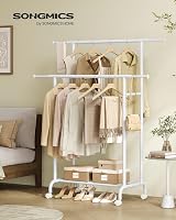 SONGMICS Double Clothes Rail on Wheels 83-120 cm Extendable 80 kg HSR133W01 view 2
