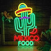 Mexican Food Neon Sign Cactus Neon Lights Dimable Colorful LED Mexican Art Lights Wall Decor for Mexican Restaurants Bars Food Trucks Unique Gift for Taco Enthusiasts Fiesta Parties (15×9.1inch)