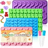 4pcs Gummy Candy Molds - Silicone Gummy Worm Mold with 2pcs Dropper | Non-stick, 100% Food Grade Silicone, BPA-Free, Easy to 