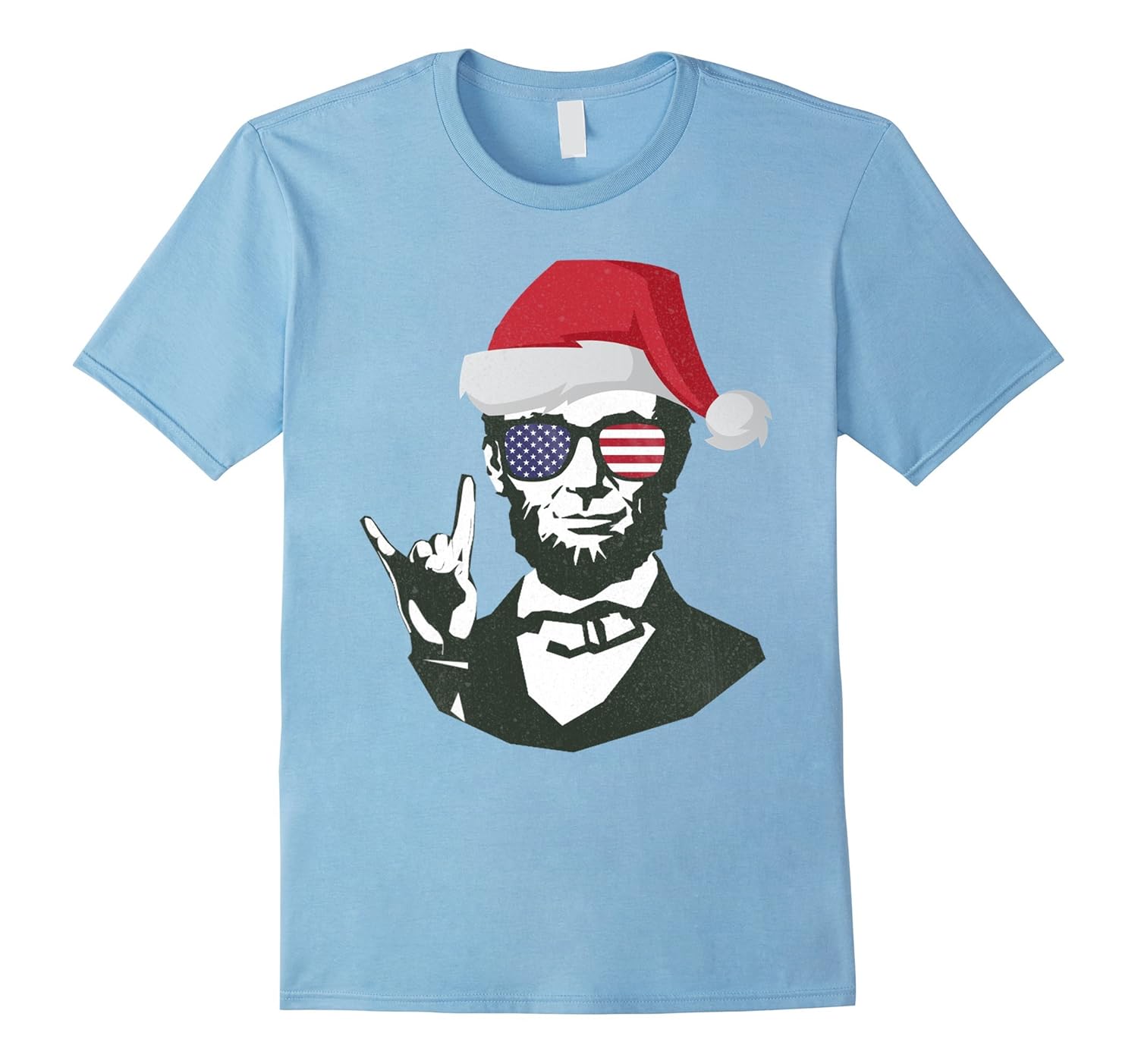 Funny Abe Lincoln w/ USA Sunglasses Santa Hat Xmas T-Shirt-ANZ