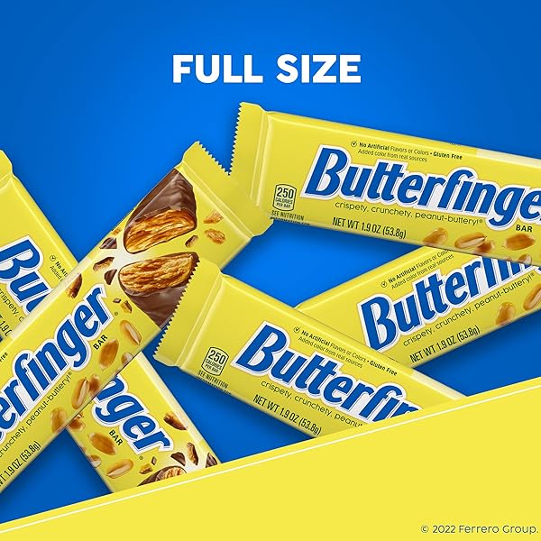 BUTTERFINGER, BULK 36 PACK, CHOCOLATEY, PEANUT-BUTTERY, FULL SIZE INDIVIDUALLY WRAPPED CANDY BARS, 1.9 OZ EACH