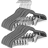 HOUSE DAY Velvet Skirt Hangers 36 Pack, Grey Velvet Hangers with Adjustable Clips, Space Saving Slim Felt Pant Hanger, Heavy Duty Shorts Hanger, Non Slip Clip Hangars for Pants, Skirts, Shorts