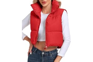 Cityork Women's Cropped Puffer Vest Sleeveless High Stand Collar Crop Outerwear Zip Up Warm Padded Gilet