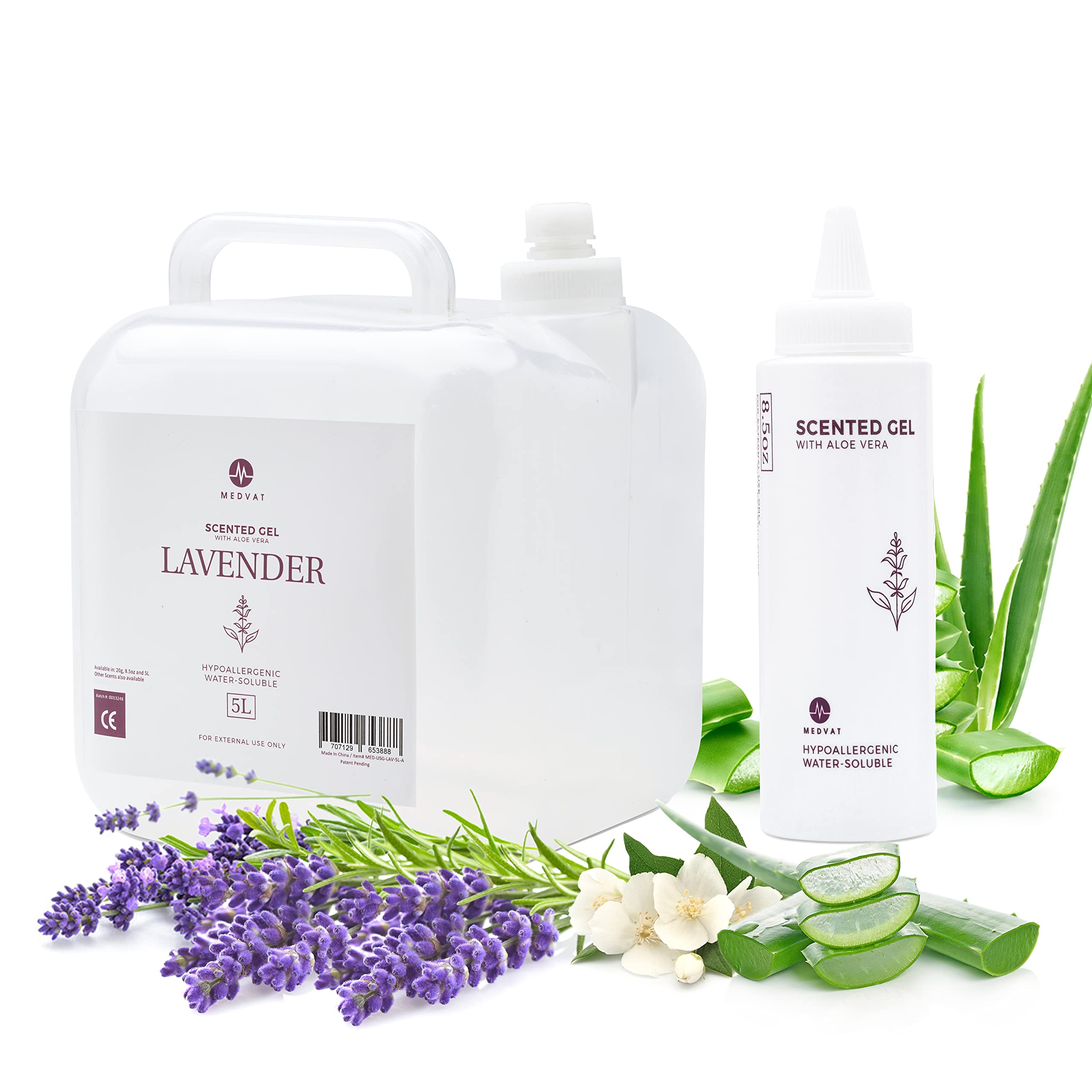 Medvat Clear Transmission Gel - Lavender Scented 5 Liter Container + 235 mL Refillable Bottle