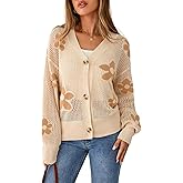 Sidefeel Cardigan for Women Crochet Knit Button See Through Lightweight Long Sleeve Sweater Tops