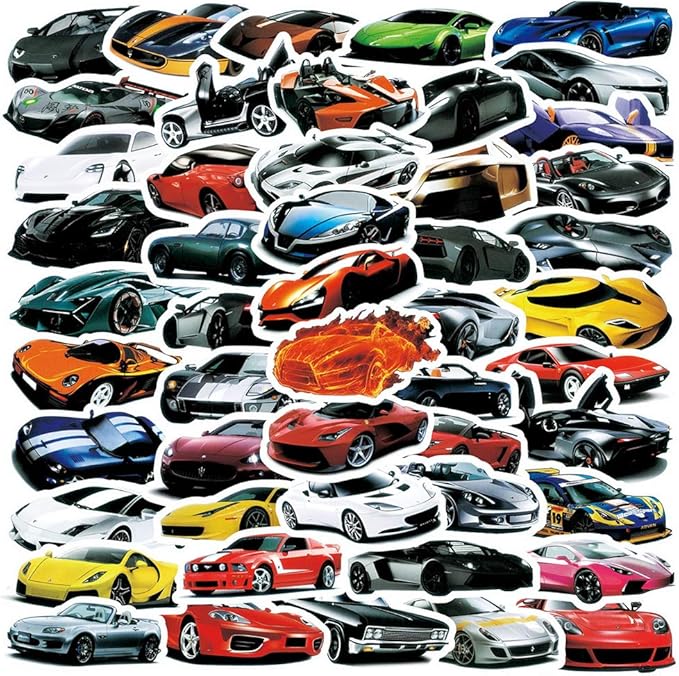 50 Pcs Racing Car Stickers Sports Car Waterproof Vinyl