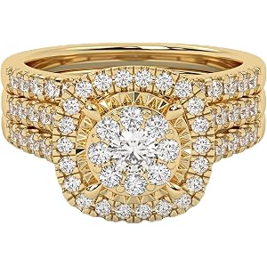 Bridal Set Rings for Women Lab Grown Diamond Halo Wedding Engagement Ring | 1 To 3 Carat In 14K Gold Over Sterling Silver, 10