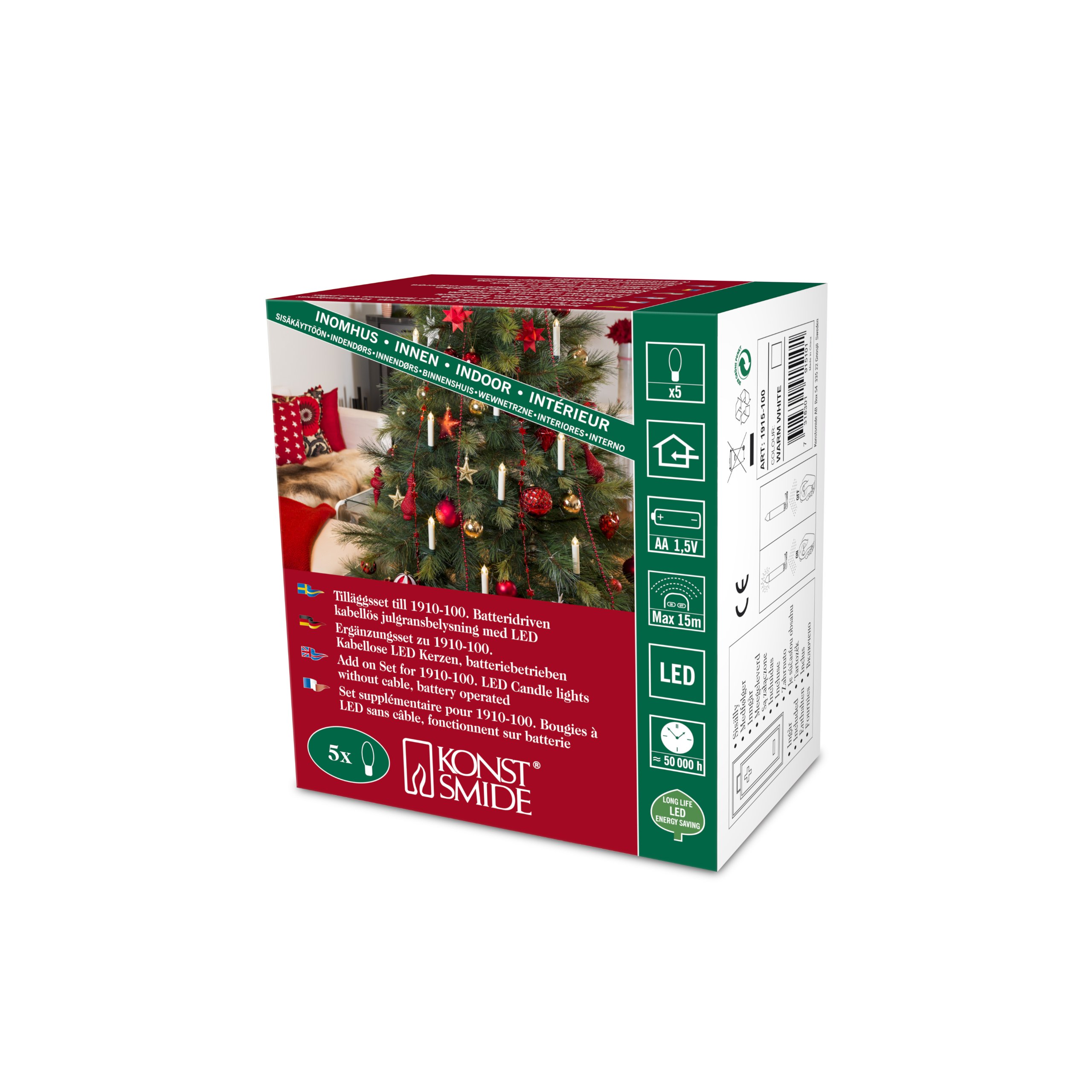 Konstsmide 1915-100 LED Tree Lighting 5 Tree Candles/Supplement 1910-100/5 Warm White Diodes/Batteries: 5 x AA 1.5 V