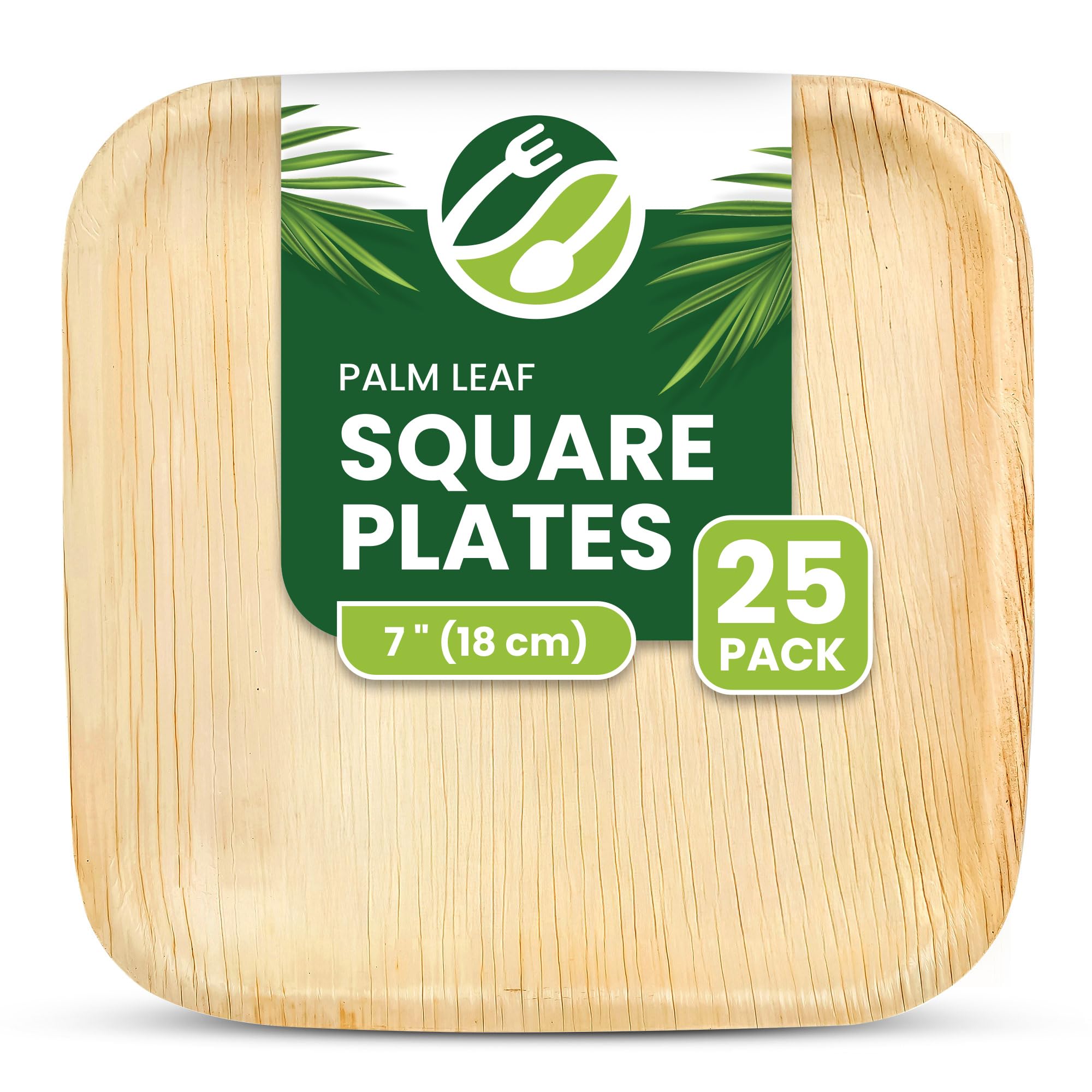 ECO Leaf 25 Pack 7” (18cm) Square Disposable Palm Leaf Plates – Compostable, Eco-Friendly, Biodegradable, Bamboo Plates, Oven Safe, Perfect for Weddings, Parties, Picnics and Dessert Tableware