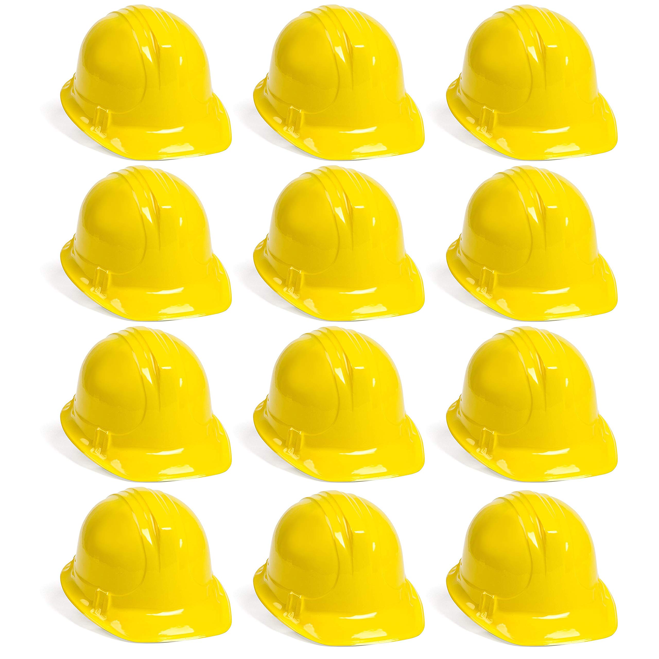 The Glowhouse Pack of 12 Construction Plastic Party Hats Kids & Adults Party Hats - Fancy Dress Up Soft Hats for Kids and Adults (Pack of 12)