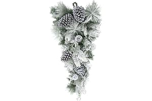 Fraser Hill Farm 30" Christmas Snow Flocked Teardrop Door Swag with Pinecones, FF030CHTD001-0SN