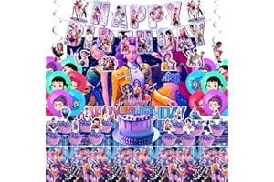 BIGIRL Demon Hunters Birthday Decorations, Party Supplies Set Include Banner, Backdrop, Balloons, Hanging Swirls, Cake Cupcake Toppers, Tablecloth for Boys Girls Kpop Theme Party