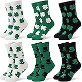 Breathffy 6 Pairs St. Patrick Day Fuzzy Socks Women Furry Shamrock Pattern Crew Green Irish Cute Green Sock for Party Adult
