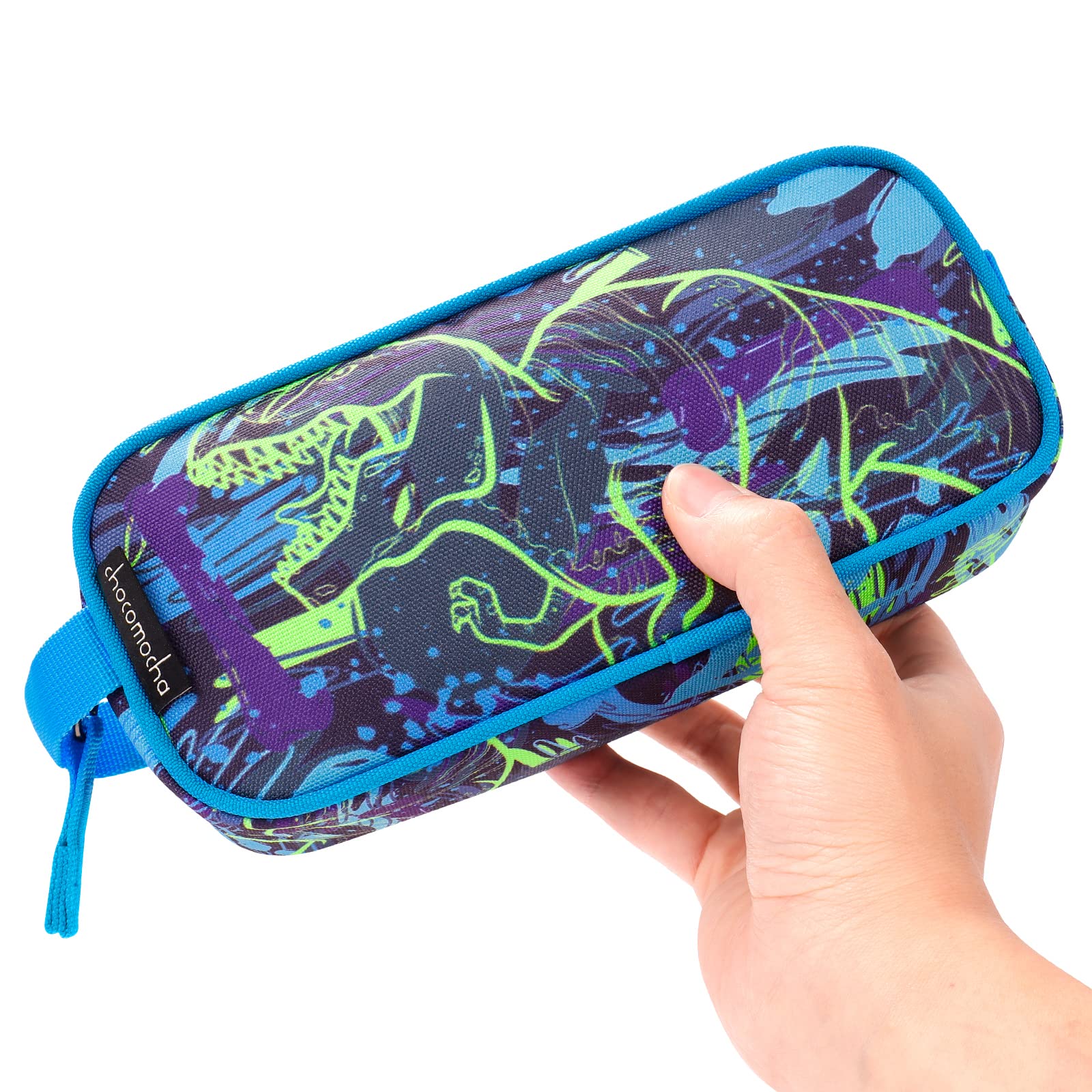 Choco Mocha Kids Pencil Case for Boys, Soft Zipper Pencil Pouch for Boys, Kids Pencil Case for School Dinosaur Pencil Bag for Toddler Boy, Navy Blue
