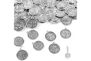 Saint Benedict medals 50 pack alloy silver tone pendants 27mm for DIY crafts jewelry making charms religious beads for neckla