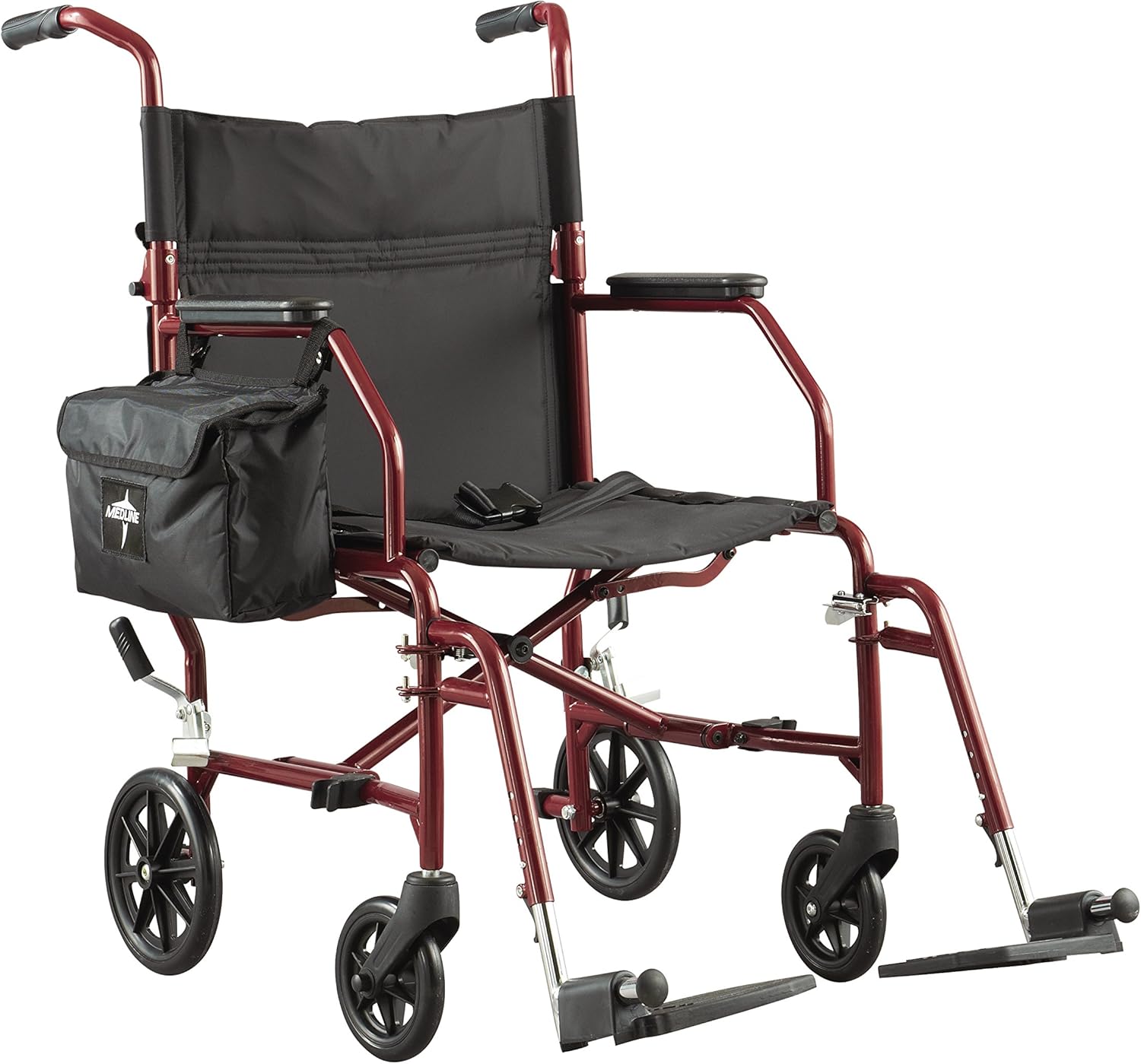 Medline Lightweight Steel Transport Chair, 19" Wide Seat,Desk-Length Arms, Swing Away Footrests, Burgundy Frame: Health & Personal Care