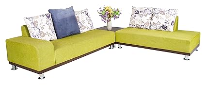 Indoor Exclusive Furniture Pine L- Shaped 6-Seater Sofa (Green)