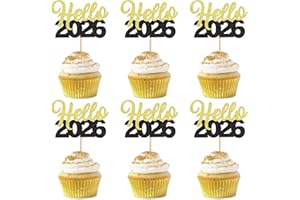 GIGA GUD 30 Pcs Glitter Happy New Year Cupcake Toppers 2026 Gold Black Cupcake topper Cheers to 2026 Cake Picks for New Years Eve Party Decoration (Hello)