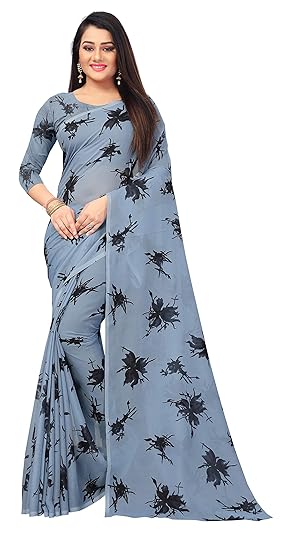 Georgette with Blouse Piece Saree (Dream1$P_Grey_One Size)