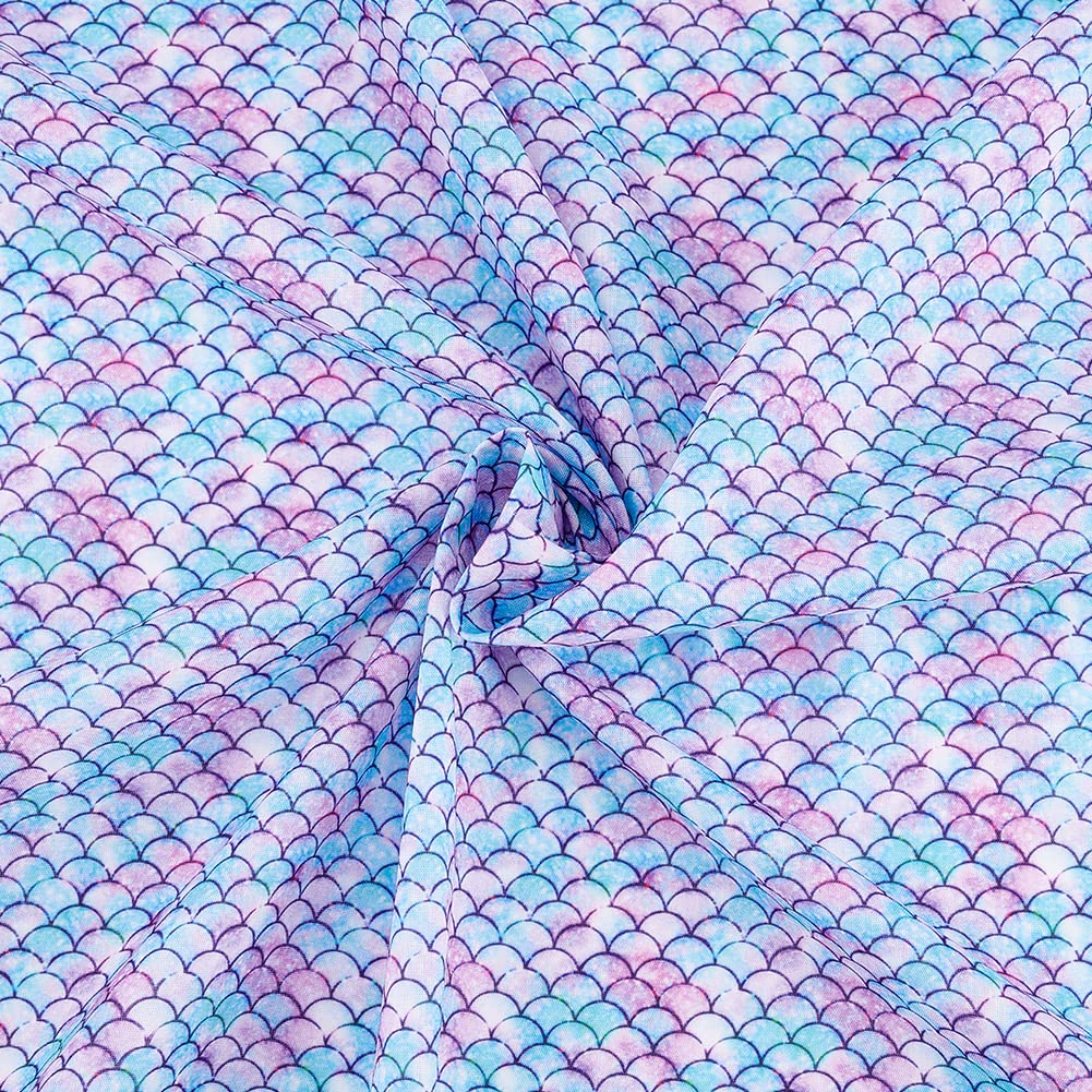 FINGERINSPIRE Mermaid Scales Fabric 100x145cm Light Purple Blue Polyester Fabric Mermaid Printed Fishscale Pattern Fabric Cloth for T-Shirt, Dress Sewing, DIY Craft, Tablecloth