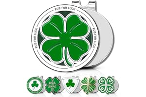 ClubSmith® Lucky Golf Ball Marker with Magnetic Hat Clip, Irish Clover & Shamrock, Premium Alignment Putting Mark, Funny Golf Accessories & Gifts for Men and Women