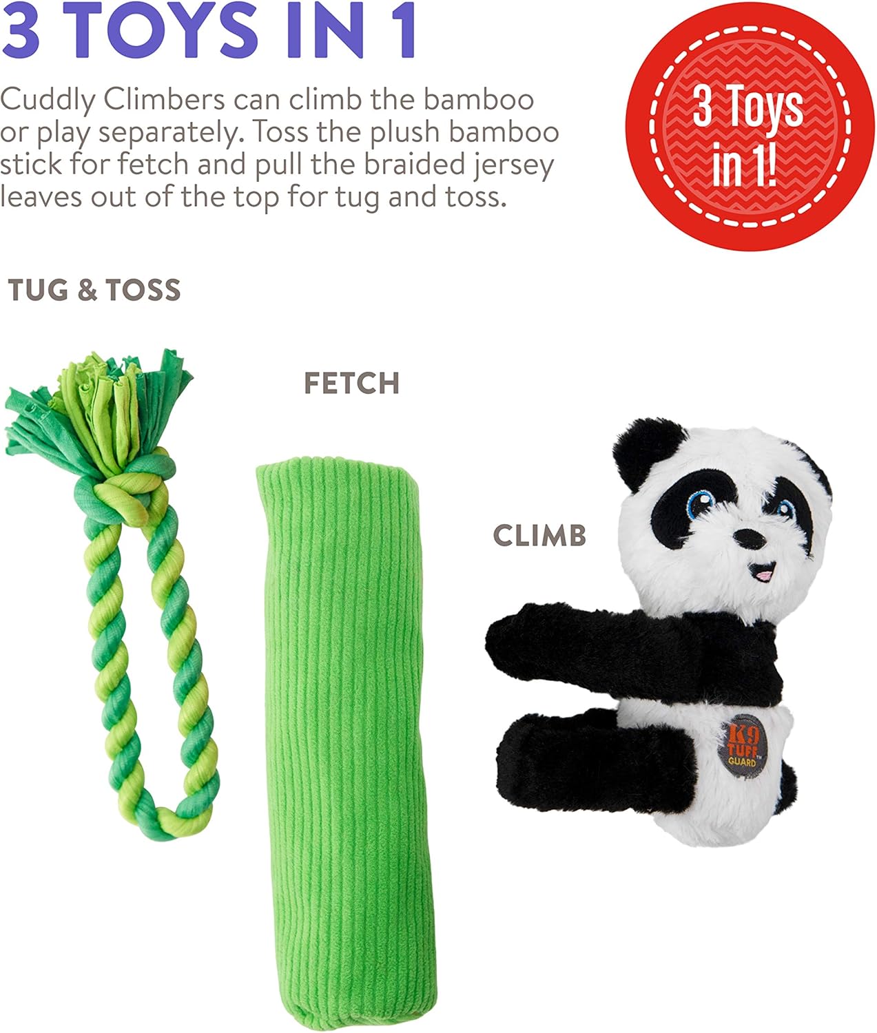 Charming Pet Cuddly Climbers Dog Toy 3 Toys in 1 with K9 Tuff Guard