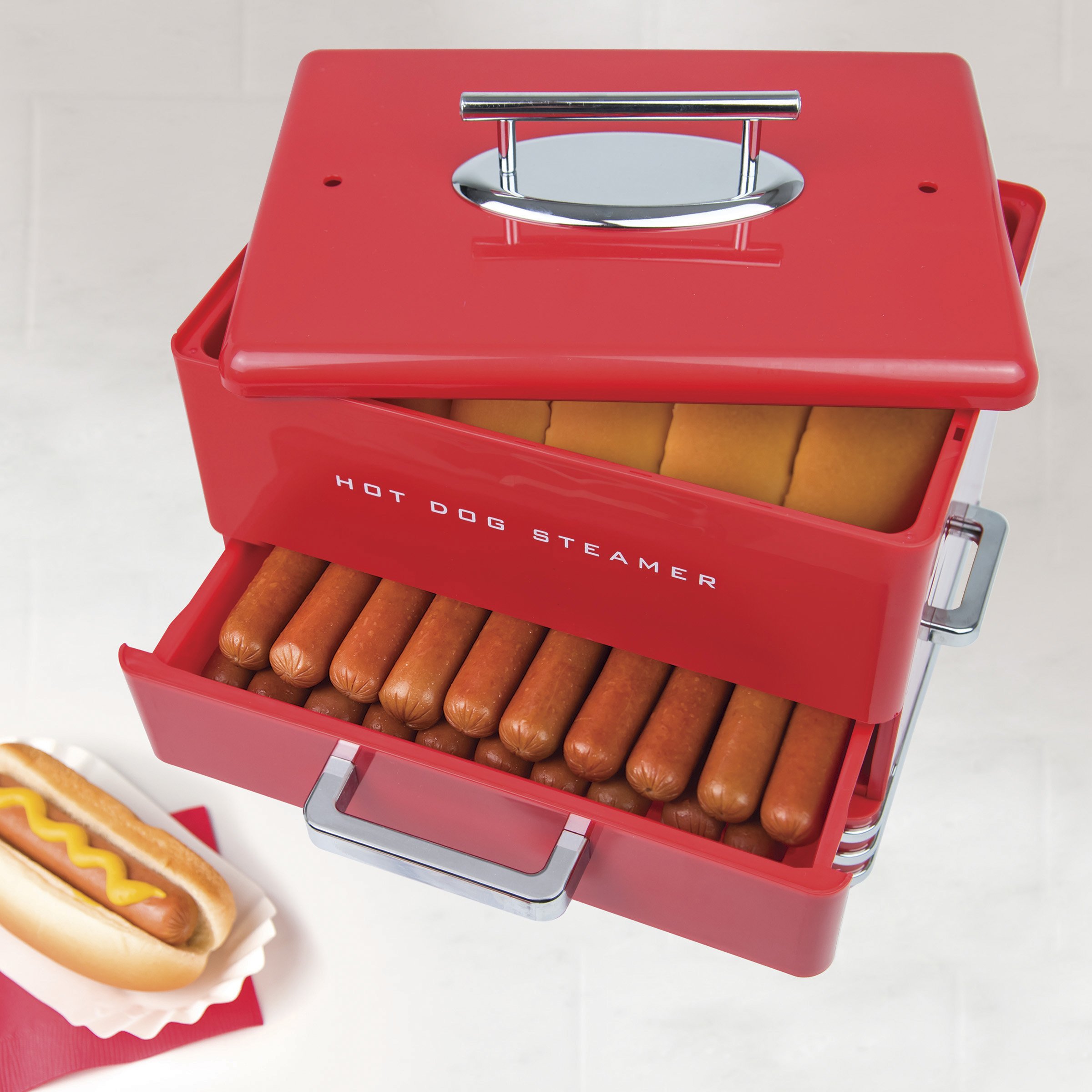 Nostalgia Extra Large DinerStyle Steamer 24 Hot Dogs and 12 Bun
