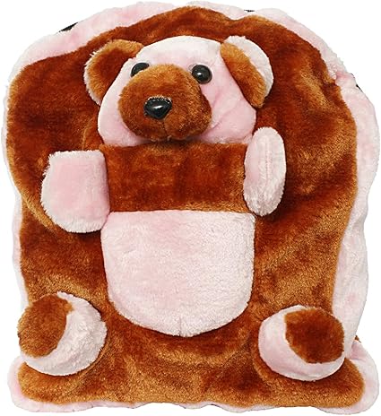Bagaholics Cute Teddy School Bag Soft Plush Toy School Backpack for Kids (Brown)
