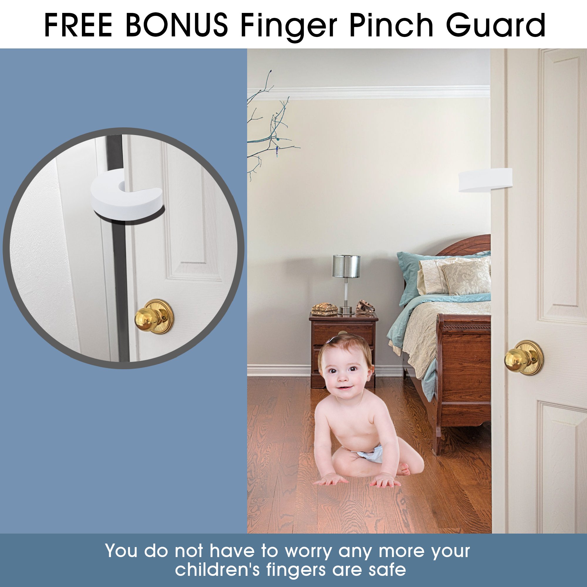 Door Stopper Set Heavy Duty Door Stop Wedge Rubber with 2 Pcs Finger Pinch Guard + 2 Pcs Self-Adhesive Door Knob Wall Protector Work On All Floor Surface