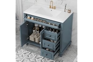 Mirightone 36" Bathroom Vanity with Sink, Bathroom Vanities 36 in with Sink, 36 Inch Vanity with Top, 36 Restroom Vanity with Sink Top Combo, Flip-Out Drawer, 3 Soft-Close Drawers (Blue Grey)