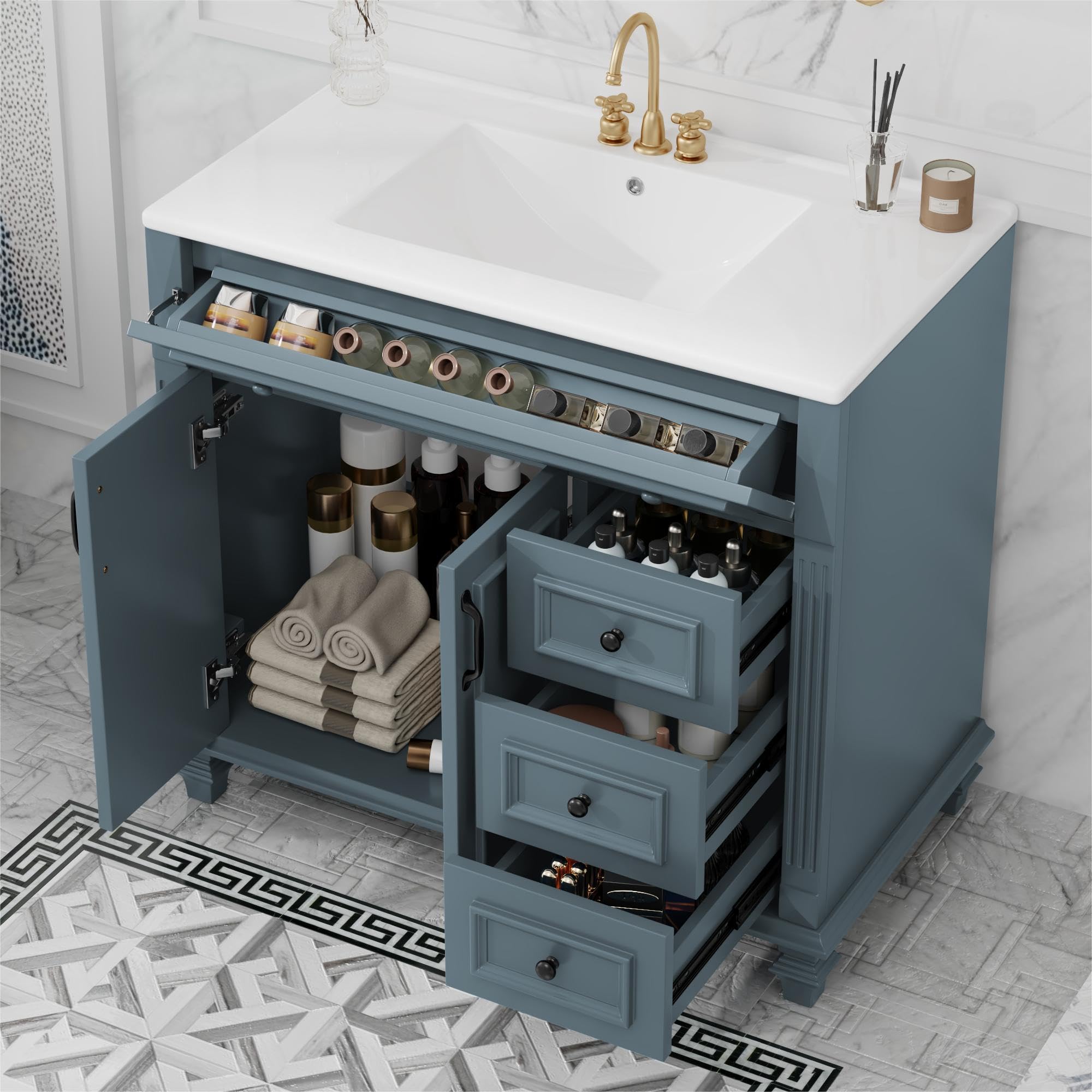 Photo 1 of **MANUAL INCLUDED ** Mirightone 36" Bathroom Vanity with Sink, Bathroom Vanities 36 in with Sink, 36 Inch Vanity with Top, 36 Restroom Vanity with Sink Top Combo, Flip-Out Drawer, 3 Soft-Close Drawers (Blue Grey)