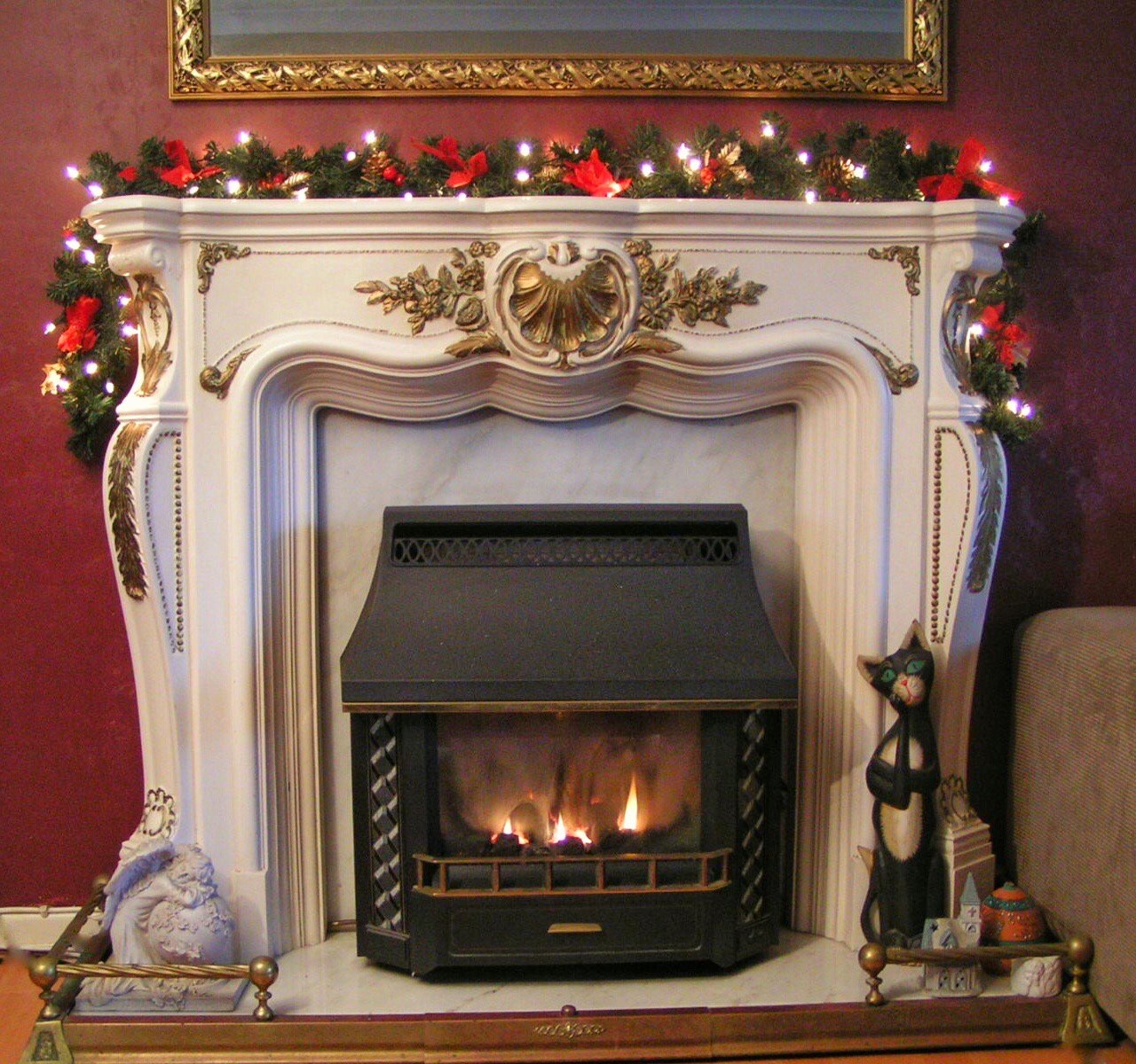 Lit 1 8m Red Fireplace Christmas Garland 6ft Swag 40 White Lights